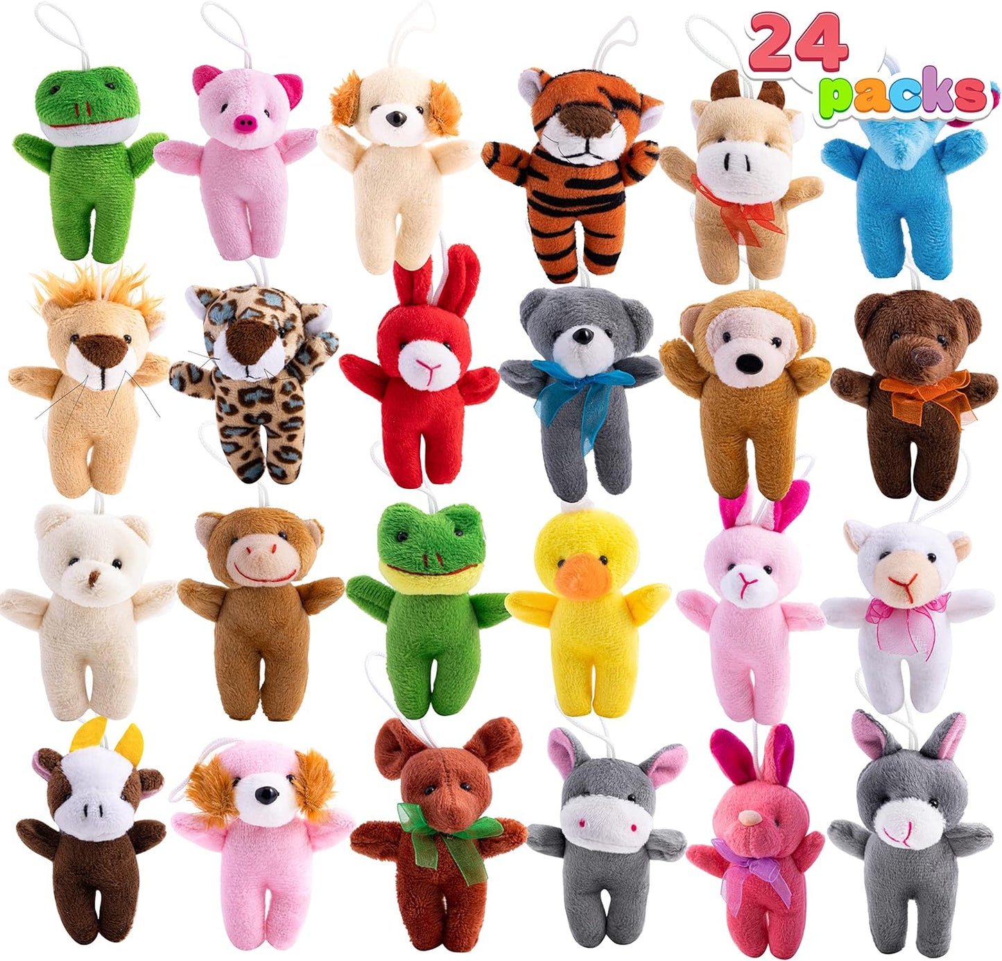 24-Pack Mini Animal Plush Toys - 3" Keychain Decorations for Kids