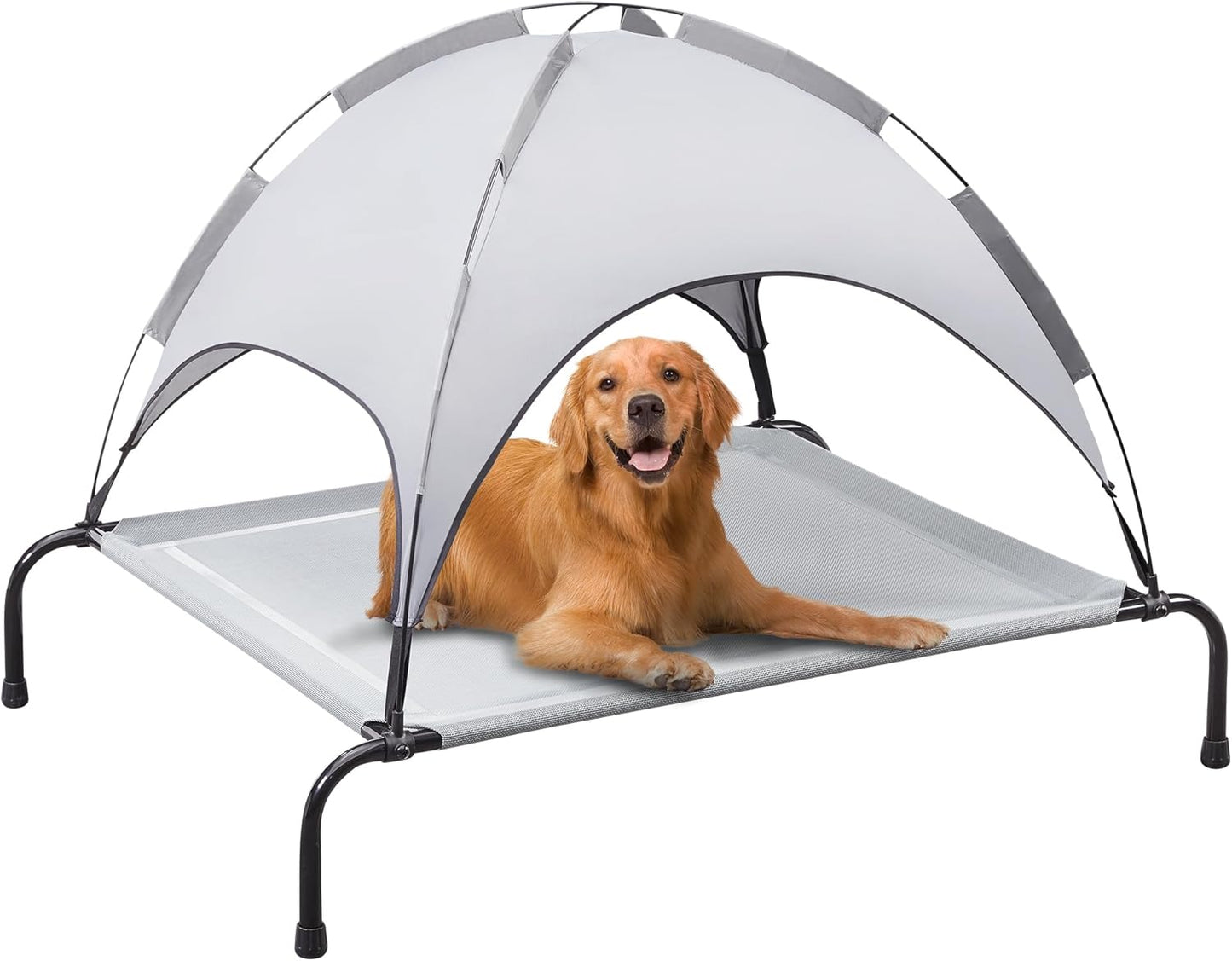 Dog Bed with Canopy - Elevated, Textilene Mesh, and Metal Frame for Indoor and Outdoor Relaxation