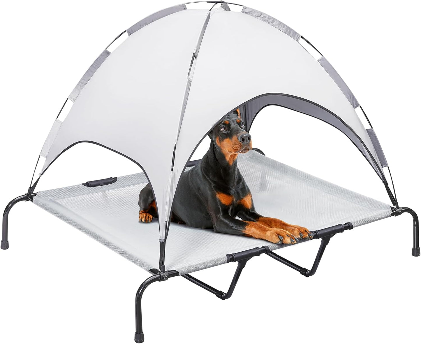 Dog Bed with Canopy - Elevated, Textilene Mesh, and Metal Frame for Indoor and Outdoor Relaxation