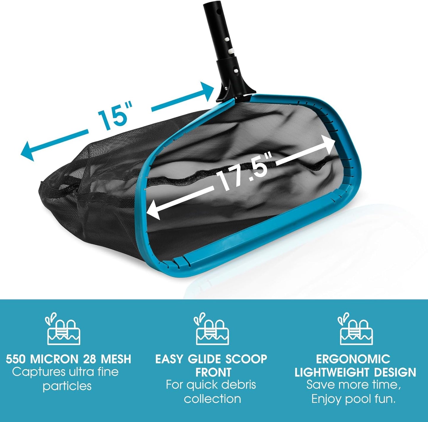 Heavy-Duty Pool Skimmer Net with Deep Nylon Mesh Bag