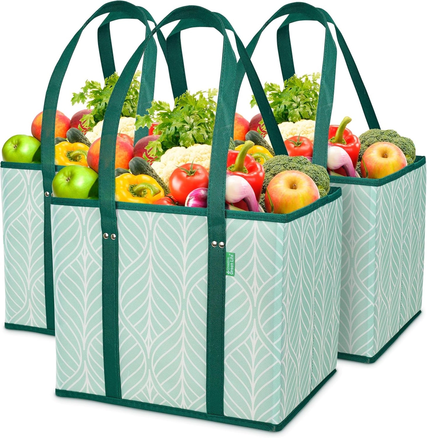 Heavy-Duty Reusable Grocery Bags (3-Pack) – Stand-Up Tote Bags with Foldable Design