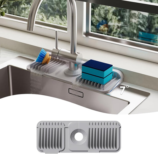 24-Inch Silicone Faucet Mat: Kitchen Sink Splash Guard with 7° Slope for Effective Water Drainage