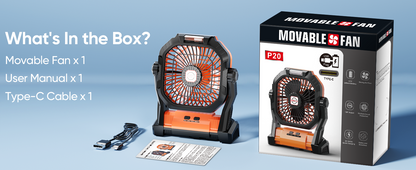 Rechargeable Camping Fan with LED Light & Hook - 20000mAh Battery, 4-Speed, 270° Adjustable