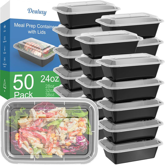 Reusable 50-Pack Meal Prep Containers with Lids (100-Piece Set), Leakproof and Food Safe, Microwave, Freezer, Dishwasher Safe
