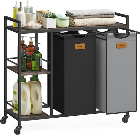 Laundry Hamper and Sorter: Rolling Cart with Shelves and Liners