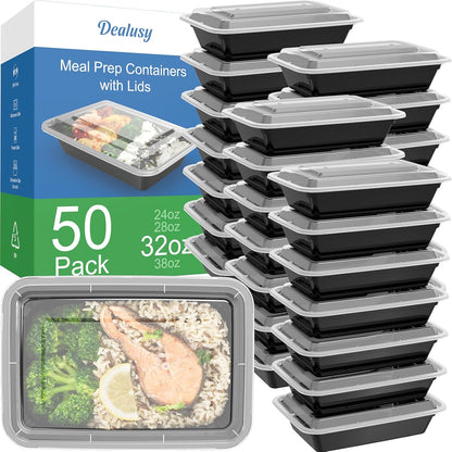 Reusable 50-Pack Meal Prep Containers with Lids (100-Piece Set), Leakproof and Food Safe, Microwave, Freezer, Dishwasher Safe