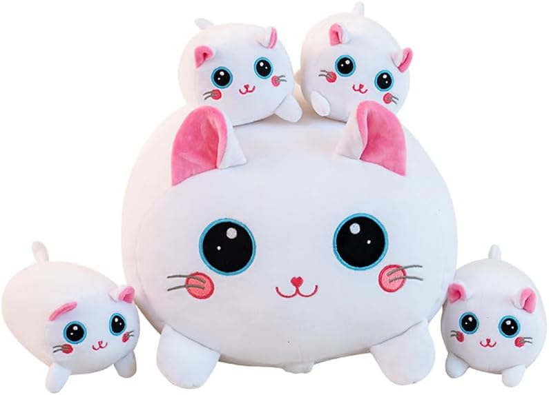 16" Cat Plush Toy Set – Jumbo Stuffed Animal with 4 Kitties for Kids and Loved Ones