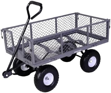 Heavy-Duty Steel Mesh Garden Cart Utility Wagon – 880 lb Capacity with Never-Flat Tires, Removable Sides & Liner, Gray