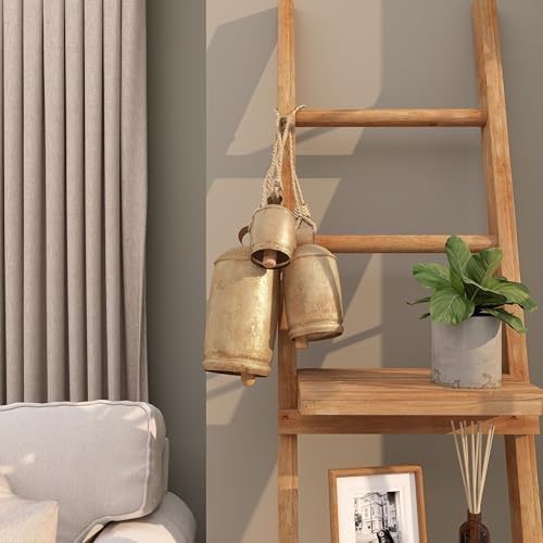 Set of 3 Gold Metal Tibetan-Style Giant Cow Bells with Jute Rope
