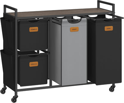 Laundry Hamper and Sorter: Rolling Cart with Shelves and Liners