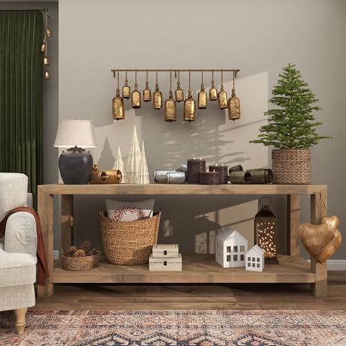 Set of 3 Gold Metal Tibetan-Style Giant Cow Bells with Jute Rope