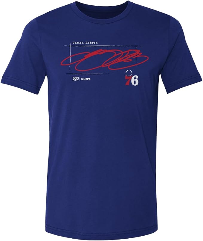 LeBron James Philadelphia 76ers Signature Men's T-Shirt – Cotton Basketball Fan Tee in Royal Blue & Black, Sizes S–4XL