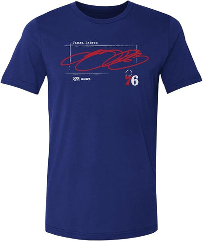 LeBron James Philadelphia 76ers Signature Men's T-Shirt – Cotton Basketball Fan Tee in Royal Blue & Black, Sizes S–4XL