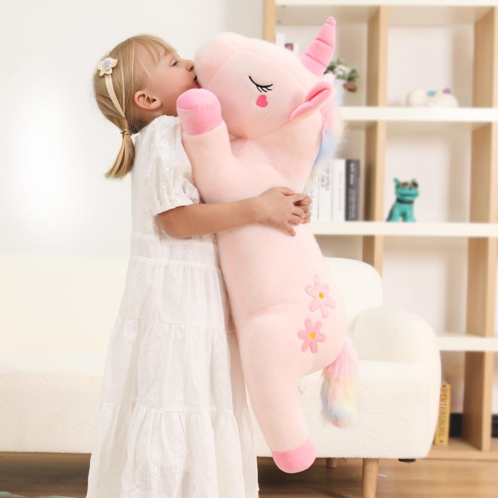 32" Jumbo Pink Unicorn Plush Toy – Soft Body Pillow Pet for Kids
