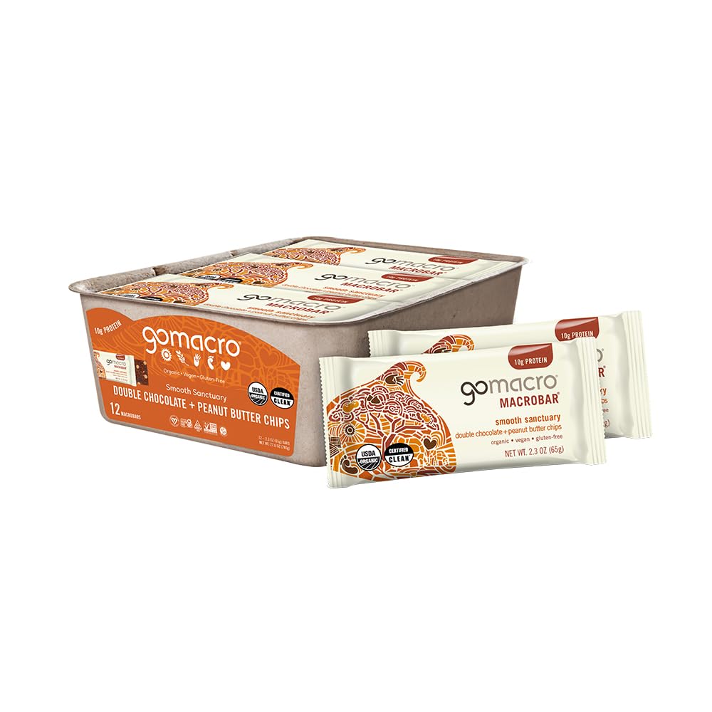 GoMacro MacroBar - 12-Pack Organic Vegan Double Chocolate & Peanut Butter Chips