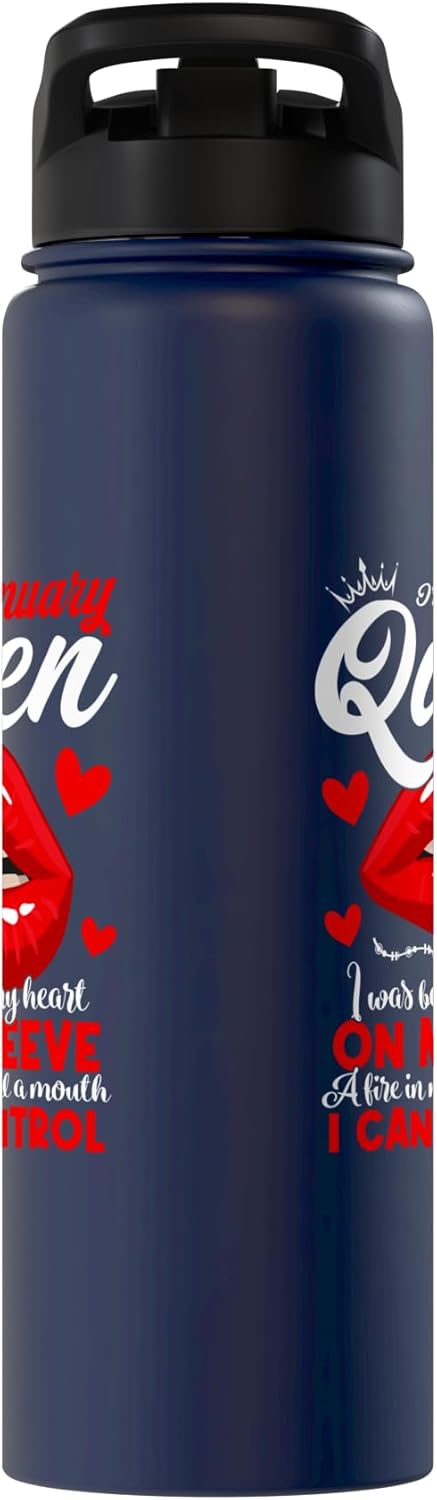 A Queen Was Born in January – Insulated Stainless Steel Water Bottle, Navy Blue