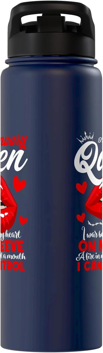A Queen Was Born in January – Insulated Stainless Steel Water Bottle, Navy Blue