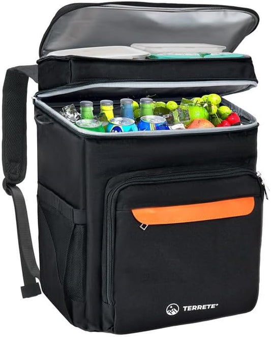 Insulated Backpack Cooler – Leakproof, Holds 30 Cans, Double Deck, Lightweight for Travel & Camping