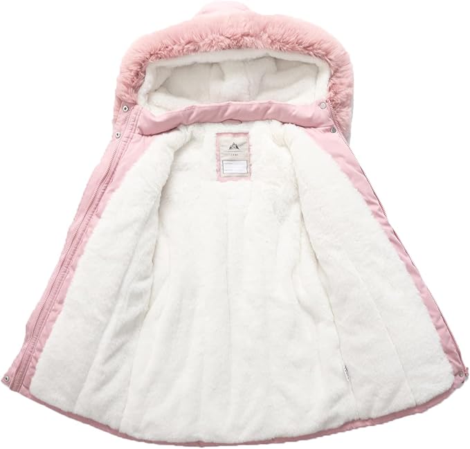 Girls’ Waterproof Winter Long Coat – Warm Hooded Puffer Parka (Pink, Size 7–8)