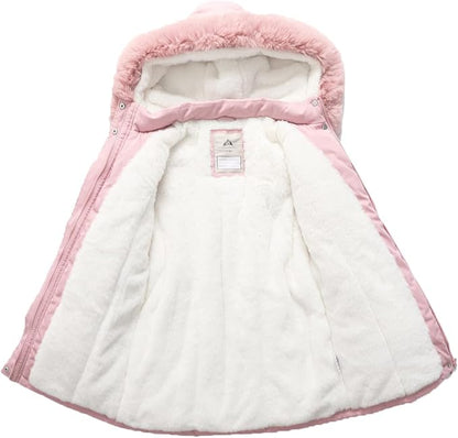 Girls’ Waterproof Winter Long Coat – Warm Hooded Puffer Parka (Pink, Size 7–8)