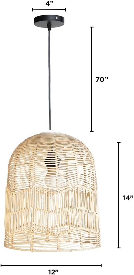 Handcrafted Rattan Pendant Light Shade - Bell Shape, 14"H x 12"W