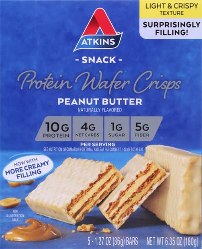 Peanut Butter Protein Wafer Crisps – Keto-Friendly, 4g Net Carbs, 1g Sugar, High-Protein Snack, 5 Count