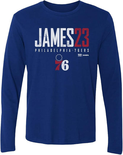 LeBron James Philadelphia 76ers Elite Men's Long Sleeve Shirt – Basketball Fan Tee in Royal Blue, Black & Gray, Sizes S–2XL