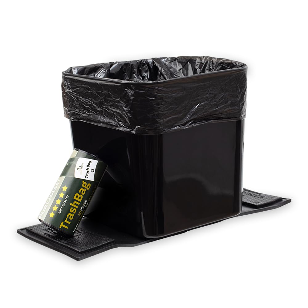 Car Trash Can with Stability Wings – Leakproof Portable Auto Garbage Bin for Cars, SUVs & Trucks – Black Large