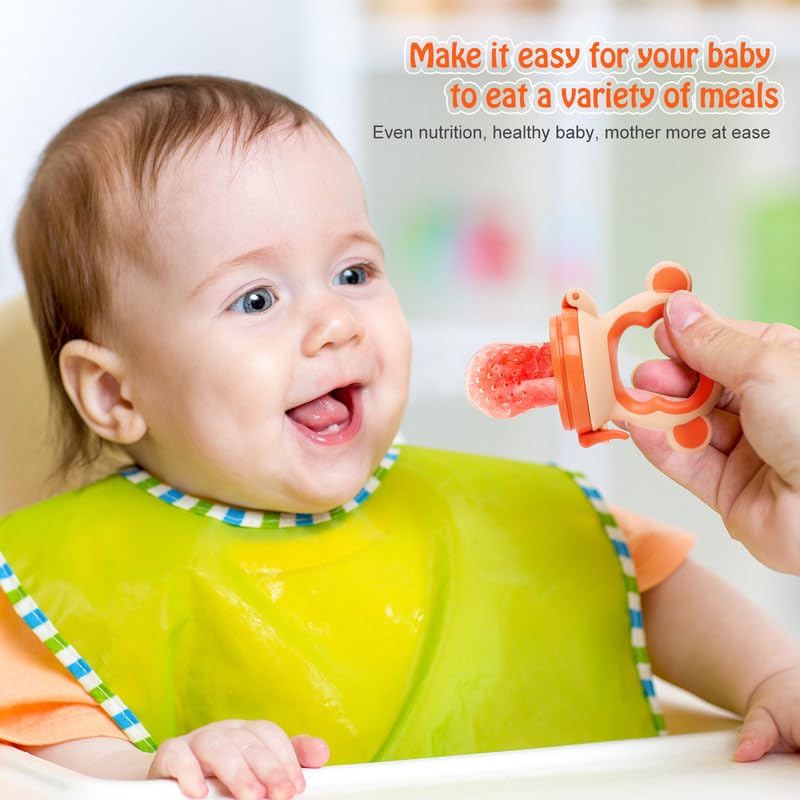 Baby Fresh Fruit Feeder Pacifier – 2-Pack Freezable Teething Toy with Silicone Pouches (Monkey, Orange & Blue)