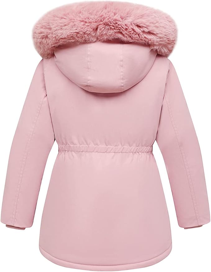 Girls’ Waterproof Winter Long Coat – Warm Hooded Puffer Parka (Pink, Size 7–8)