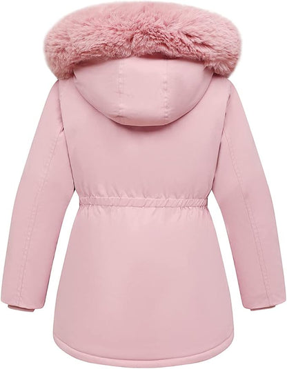 Girls’ Waterproof Winter Long Coat – Warm Hooded Puffer Parka (Pink, Size 7–8)