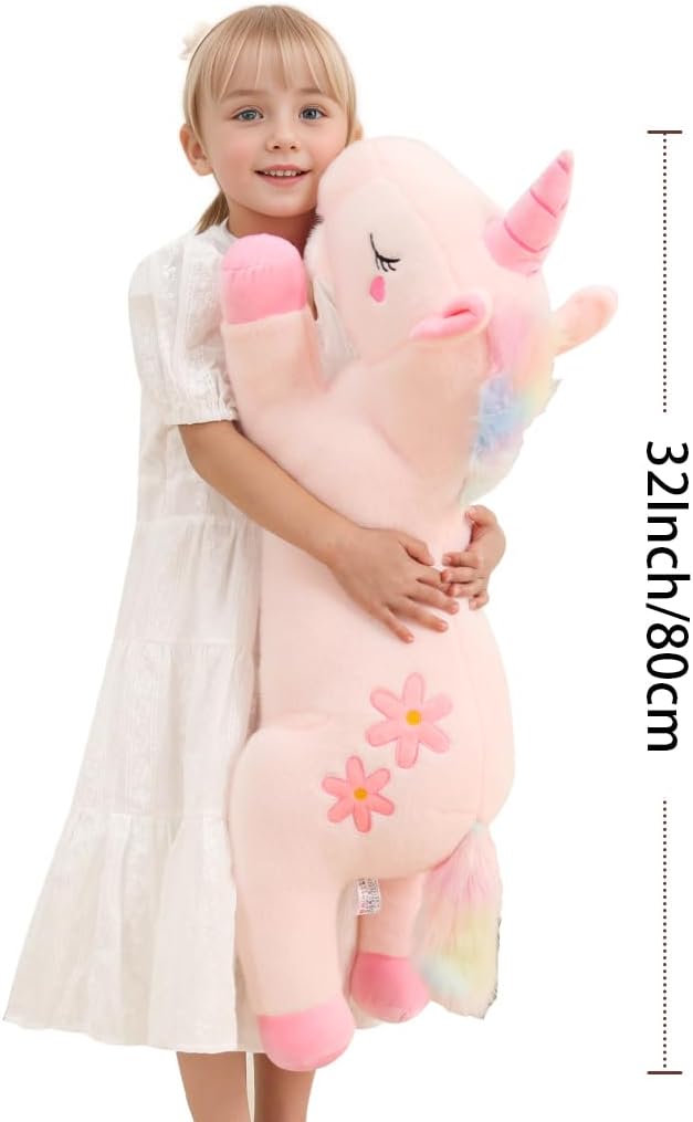 32" Jumbo Pink Unicorn Plush Toy – Soft Body Pillow Pet for Kids
