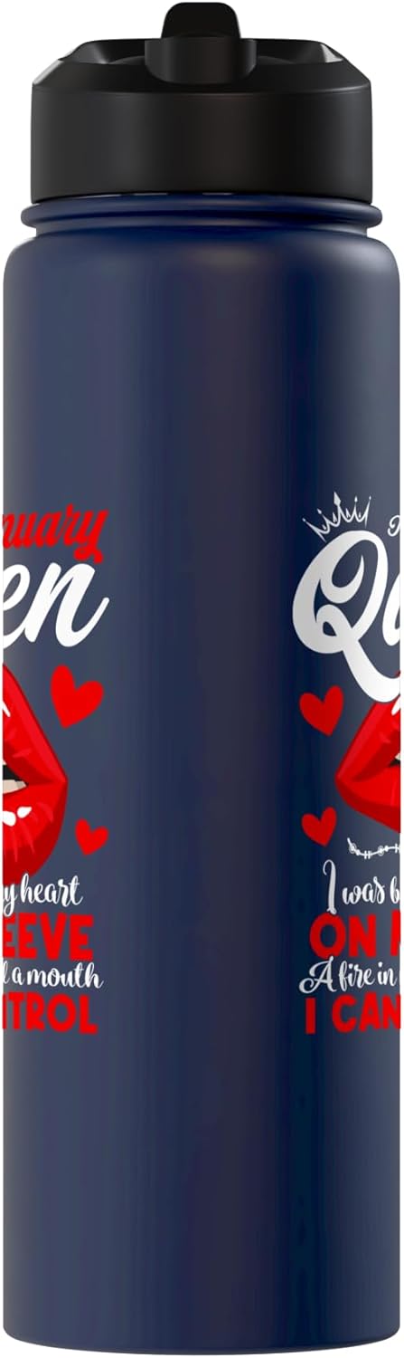 A Queen Was Born in January – Insulated Stainless Steel Water Bottle, Navy Blue