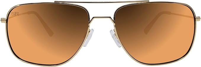Navigator Amber Gold Polarized Sunglasses – Stainless Steel Unisex Classic Eyewear