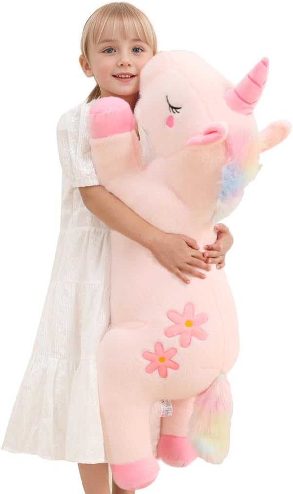 32" Jumbo Pink Unicorn Plush Toy – Soft Body Pillow Pet for Kids