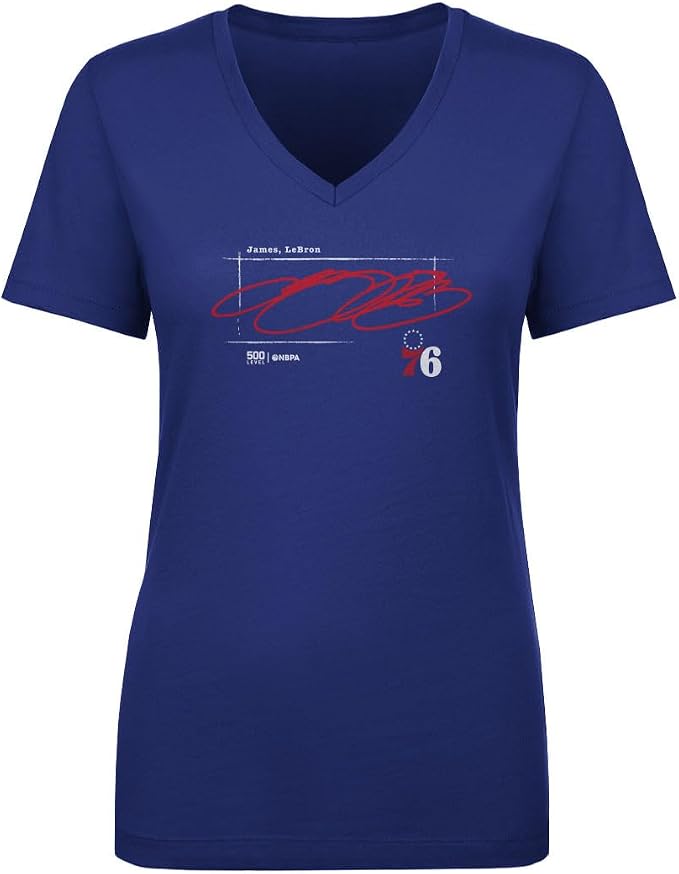 LeBron James Philadelphia 76ers Signature Women's V-Neck T-Shirt – Basketball Fan Tee in Royal Blue & Black, Sizes S–2XL