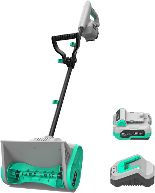 20V Cordless Snow Shovel – 12-Inch Battery-Powered Snow Thrower with Auxiliary Handle, 4.0Ah Li-Ion Battery & Charger