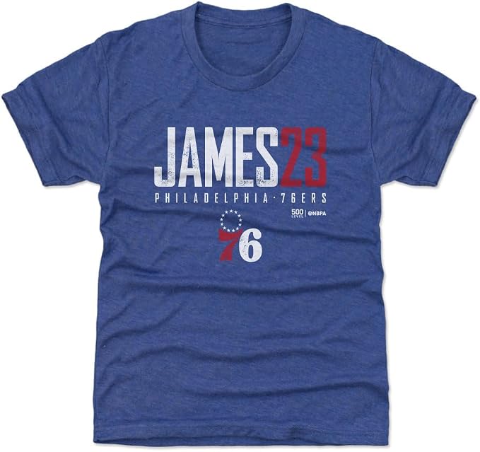 LeBron James Philadelphia 76ers Elite Kids T-Shirt – Youth Basketball Fan Tee in Royal Blue, Black & Gray, Ages 4–16