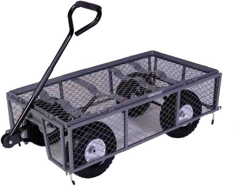 Heavy-Duty Steel Mesh Garden Cart Utility Wagon – 880 lb Capacity with Never-Flat Tires, Removable Sides & Liner, Gray