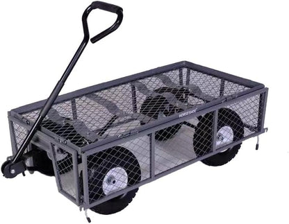 Heavy-Duty Steel Mesh Garden Cart Utility Wagon – 880 lb Capacity with Never-Flat Tires, Removable Sides & Liner, Gray