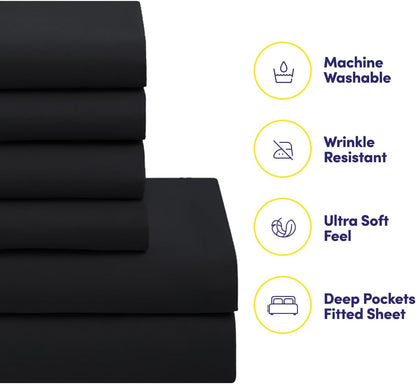 5-Piece Twin Comforter Set – All-Season Down Alternative with Microfiber Sheets (Black)