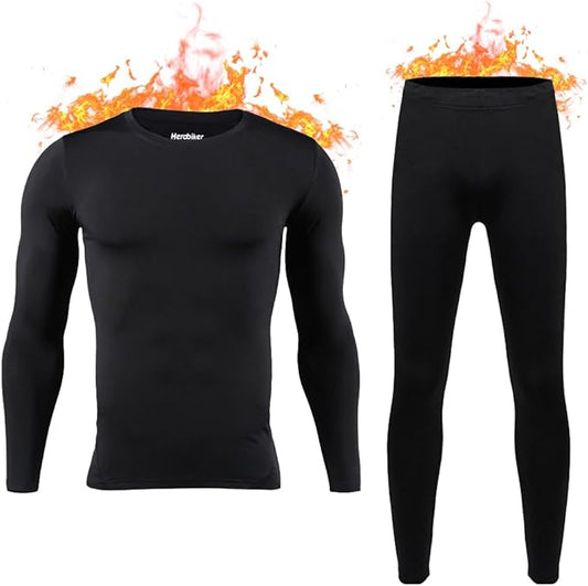 Men’s Thermal Underwear Set – Fleece-Lined Long Johns for Skiing & Winter Hunting