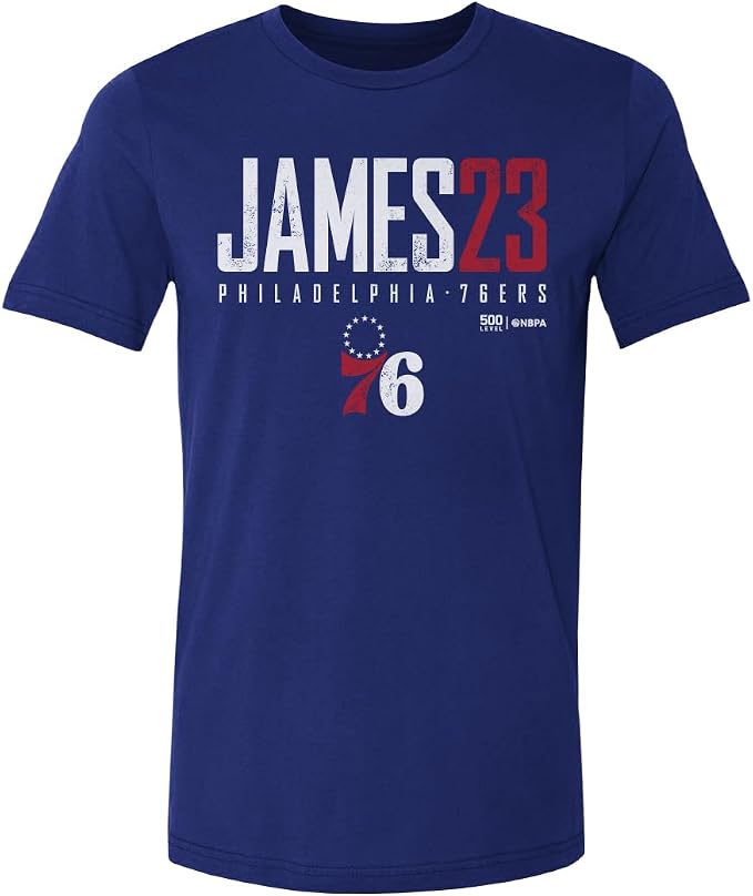 LeBron James Philadelphia 76ers Elite Men's T-Shirt – Cotton Basketball Fan Tee in Royal Blue, Black & Gray, Sizes S–4XL
