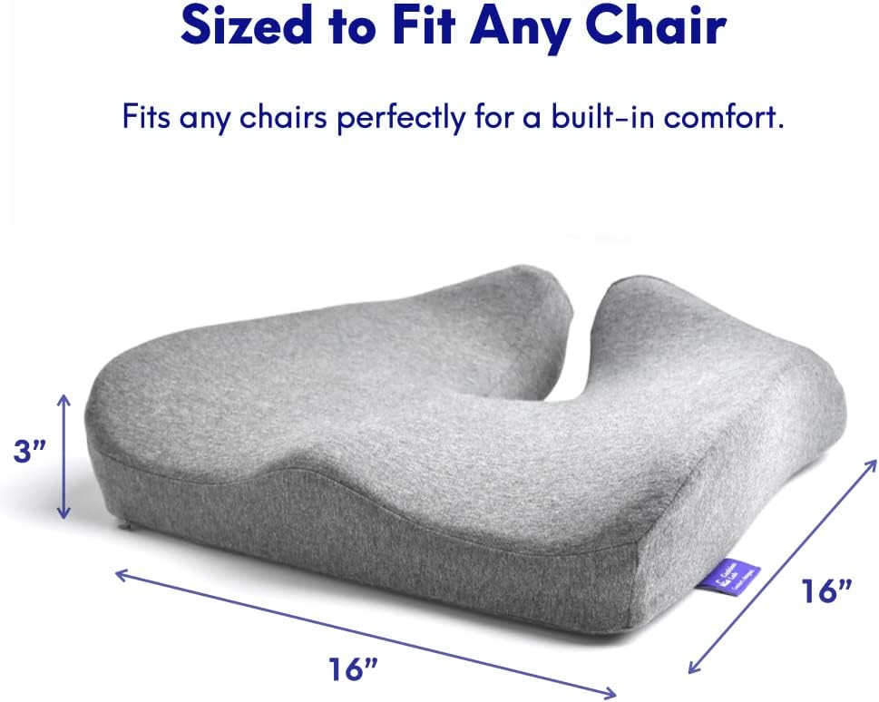 Pressure Relief Seat Cushion – Extra-Dense Memory Foam for Hip & Tailbone Support (Light Grey)