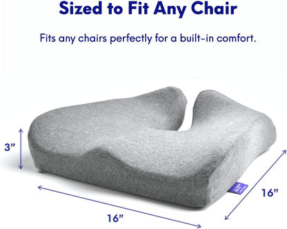 Pressure Relief Seat Cushion – Extra-Dense Memory Foam for Hip & Tailbone Support (Light Grey)