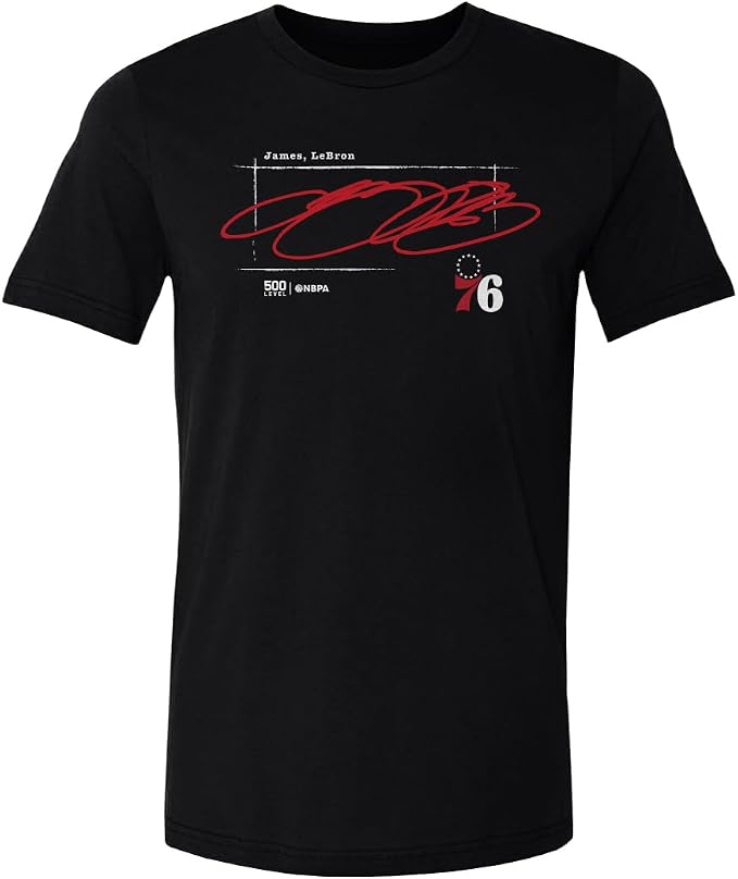 LeBron James Philadelphia 76ers Signature Men's T-Shirt – Cotton Basketball Fan Tee in Royal Blue & Black, Sizes S–4XL