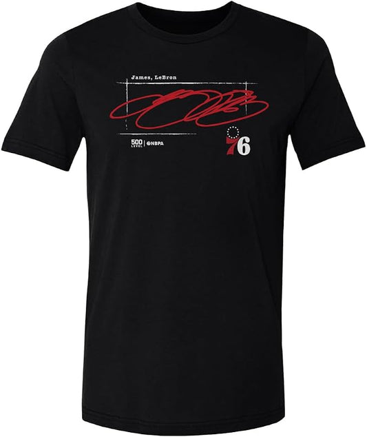 LeBron James Philadelphia 76ers Signature Men's T-Shirt – Cotton Basketball Fan Tee in Royal Blue & Black, Sizes S–4XL