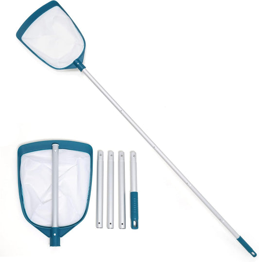Telescopic Leaf Skimmer with Adjustable Aluminum Pole and Fine Nylon Mesh for Pools and Spas