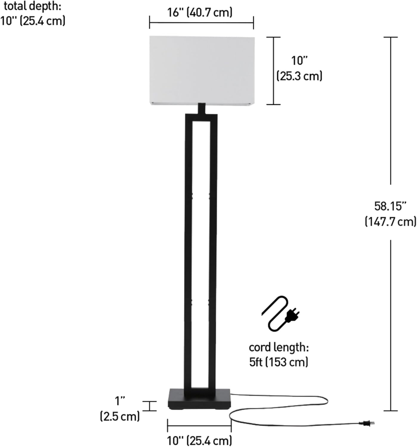 58" Modern Floor Lamp - Matte Black with White Linen Shade