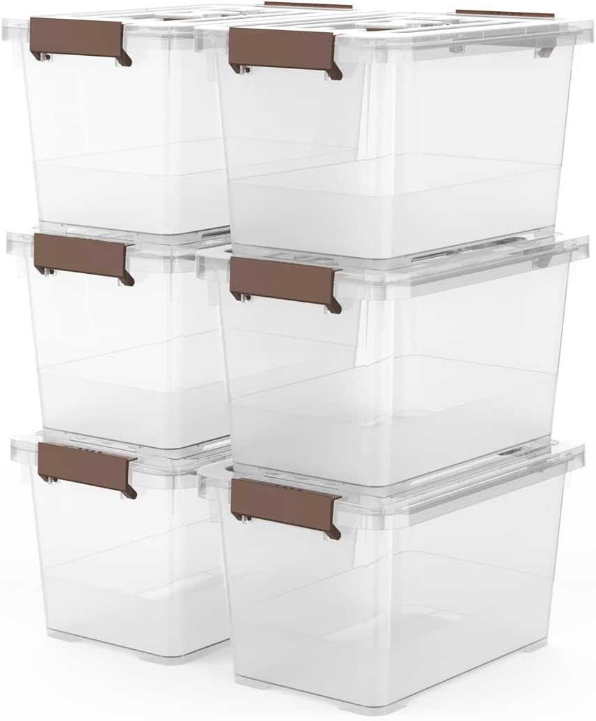 6-Pack Clear 7-Quart Stackable Storage Bins with Lids and Latching Handles